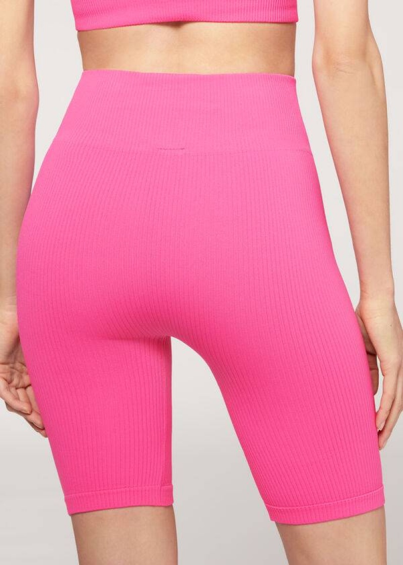 Calzedonia Seamless Athletic Bike Women's Leggings Pink | CA 1512UT