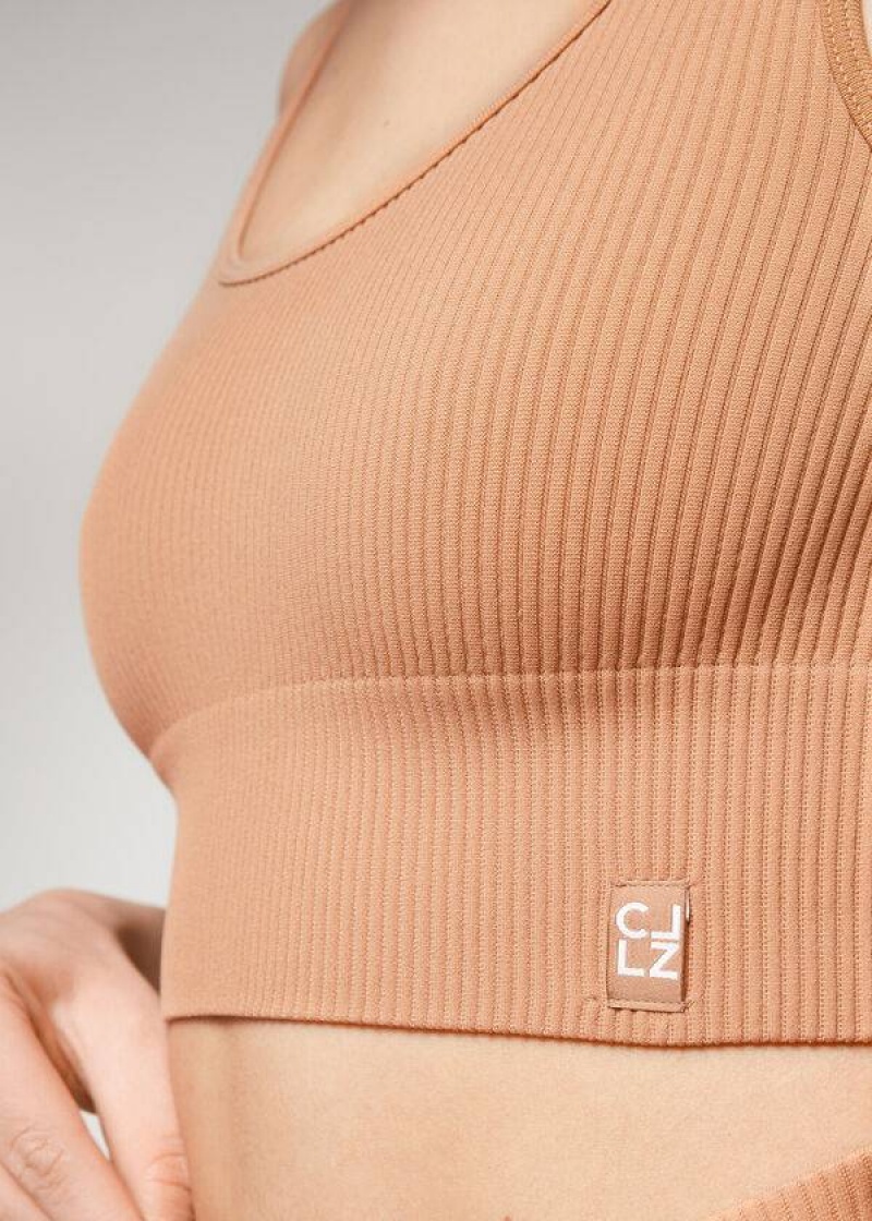 Calzedonia Seamless Ribbed Women's Cover Ups Beige | CA 2082TV