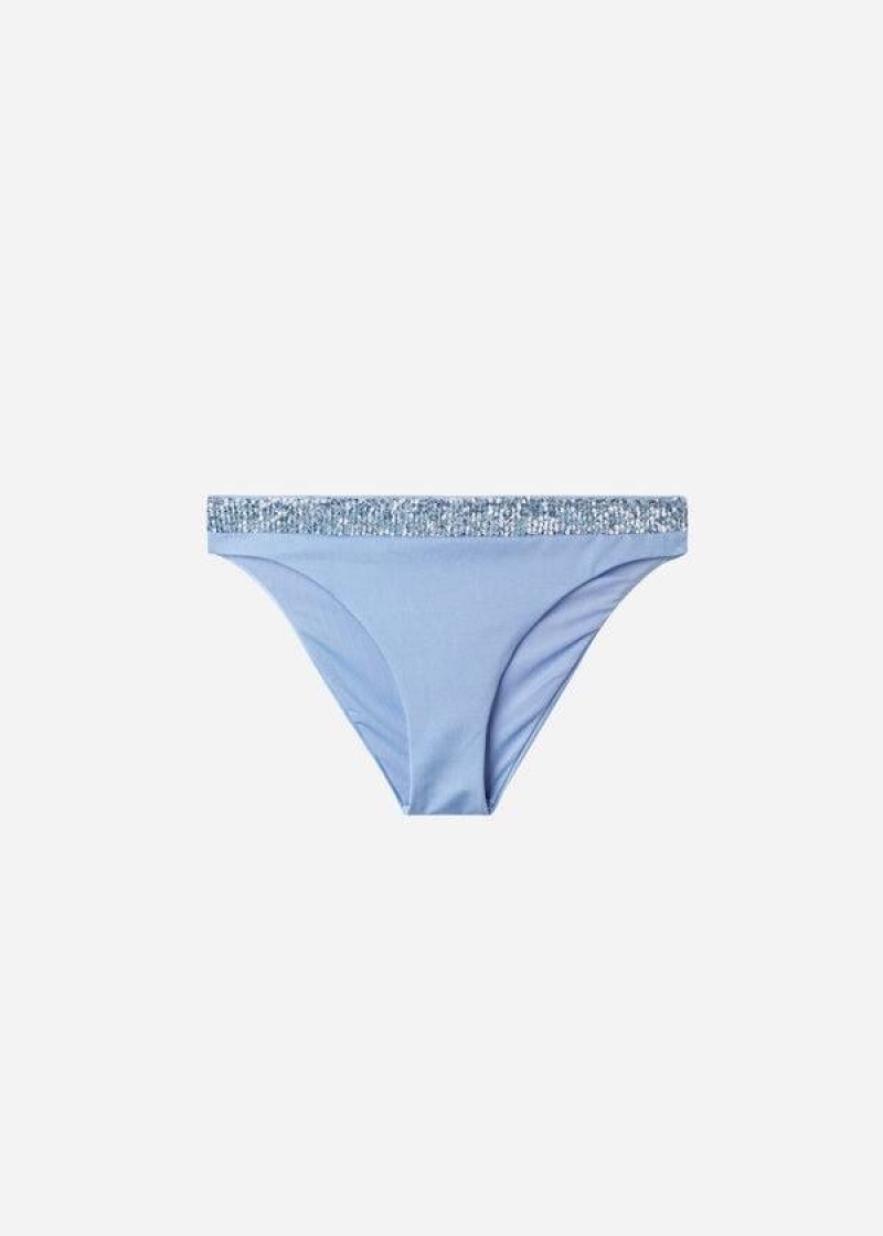 Calzedonia Sequined Cannes Women's Bikini Bottoms Blue | CA 2656QZ