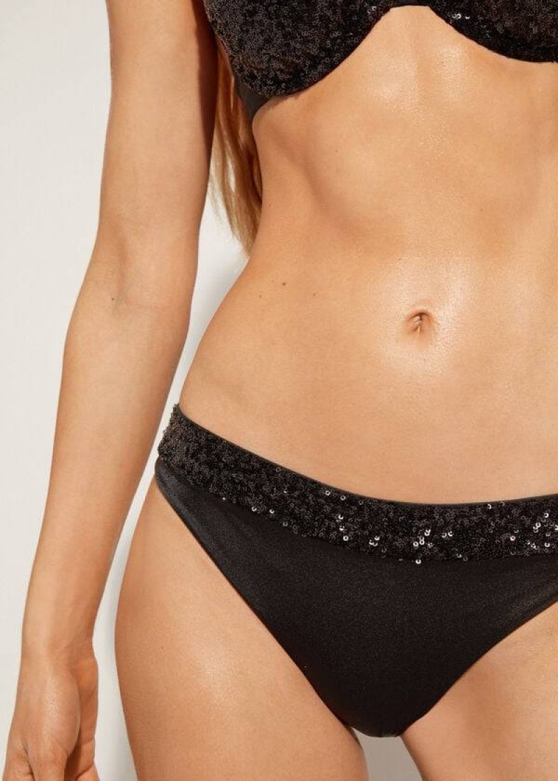 Calzedonia Sequined Cannes rosa Women's Bikini Bottoms Black | CA 2652TV