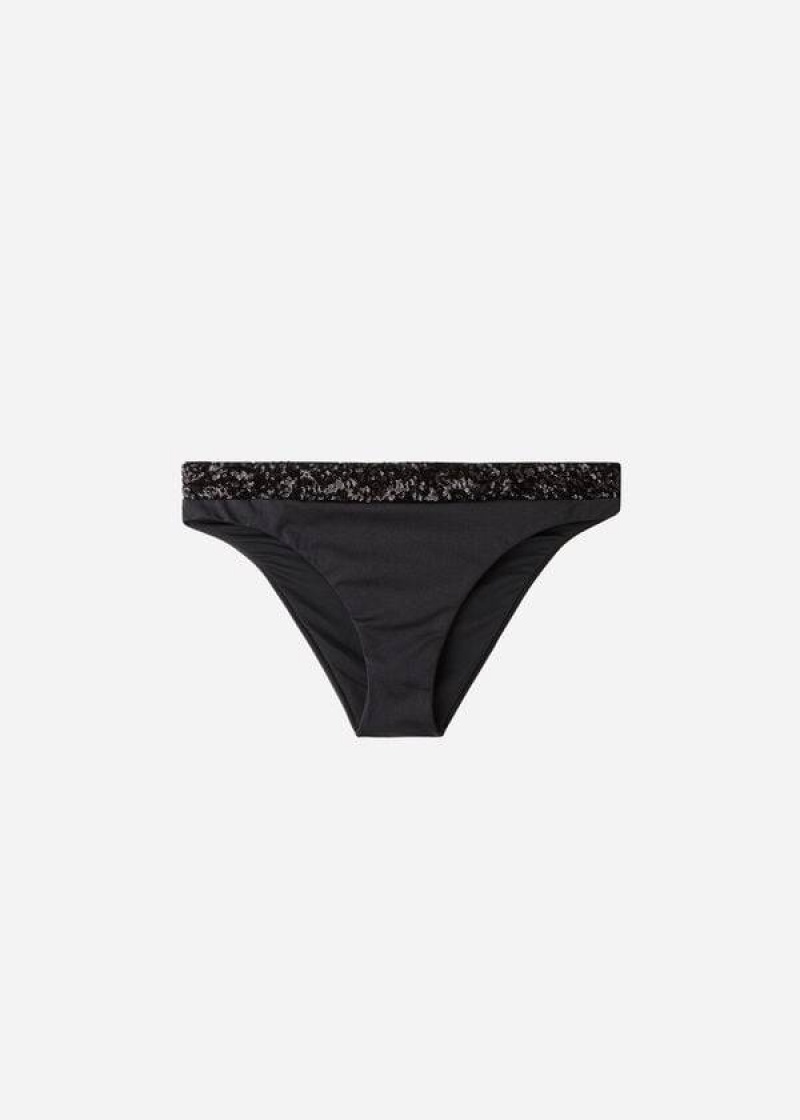 Calzedonia Sequined Cannes rosa Women's Bikini Bottoms Black | CA 2652TV