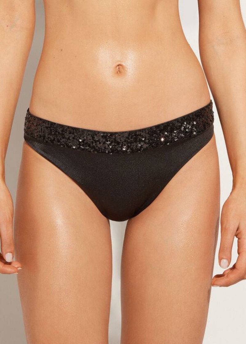 Calzedonia Sequined Cannes rosa Women\'s Bikini Bottoms Black | CA 2652TV