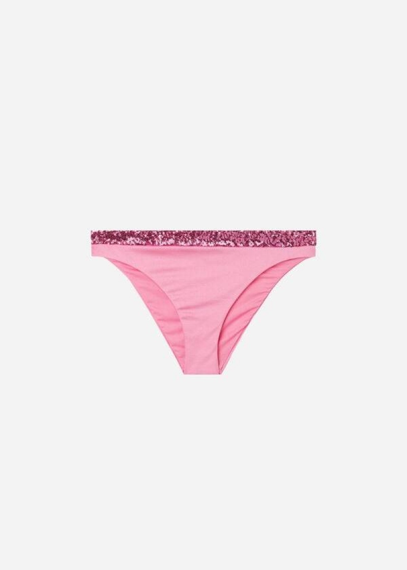 Calzedonia Sequined Cannes rosa Women's Bikini Bottoms Pink | CA 2651YU