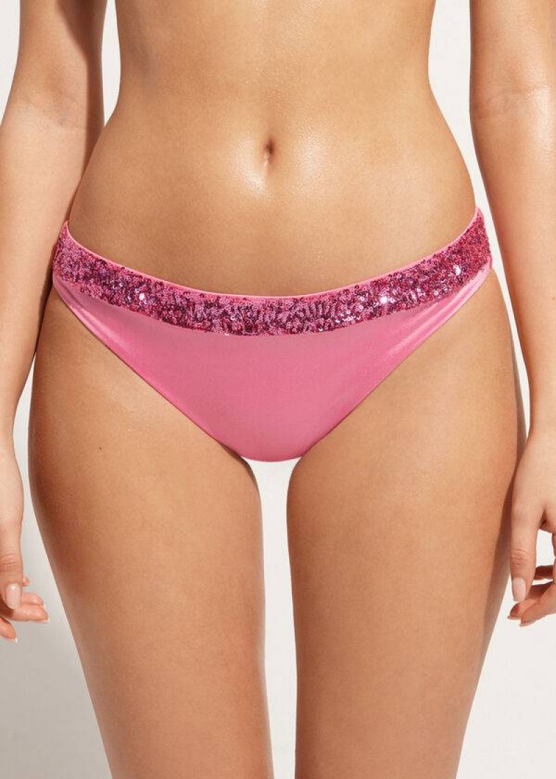 Calzedonia Sequined Cannes rosa Women\'s Bikini Bottoms Pink | CA 2651YU