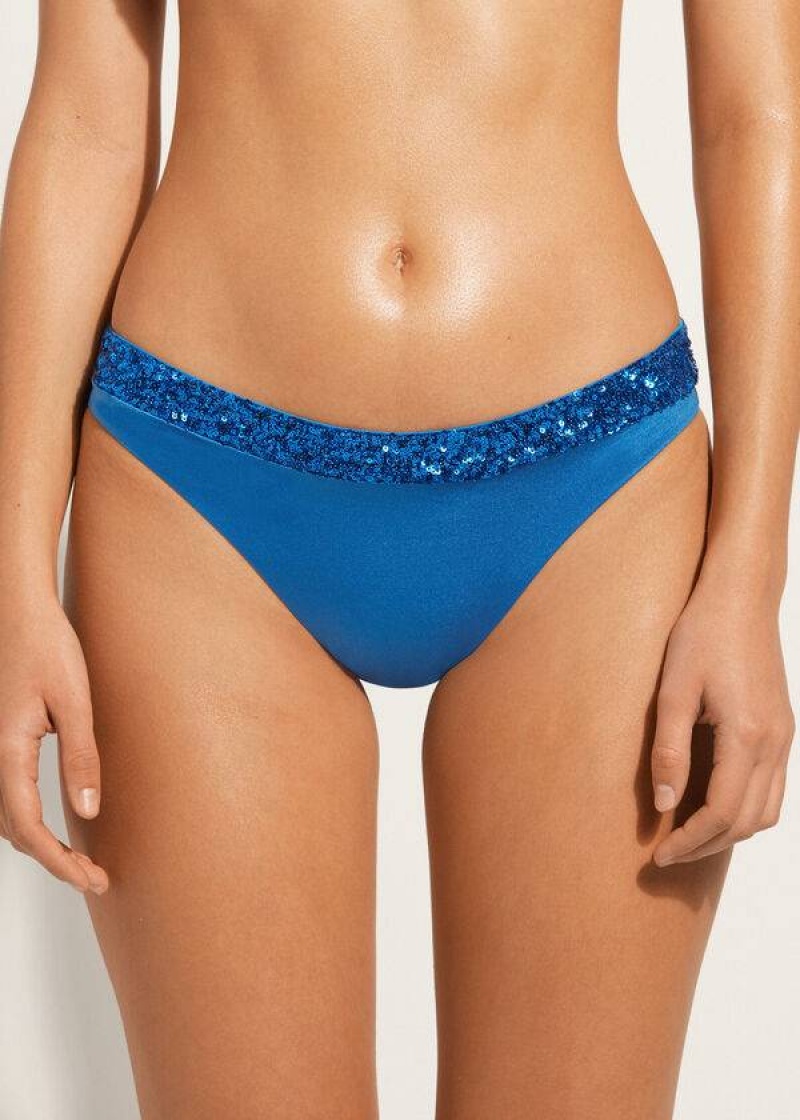 Calzedonia Sequined Cannes rosa Women\'s Bikini Bottoms Blue | CA 2650UT