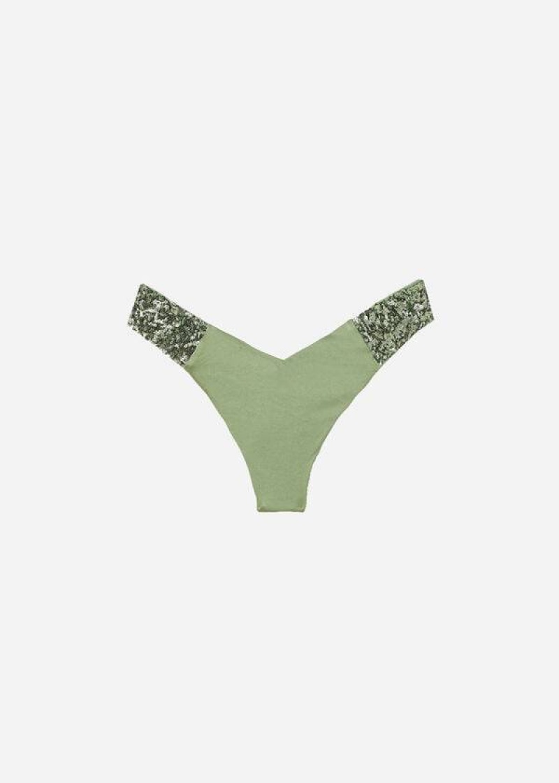 Calzedonia Sequined High-Cut Brazilian Cannes Women's Bikini Bottoms Green | CA 2647PQ