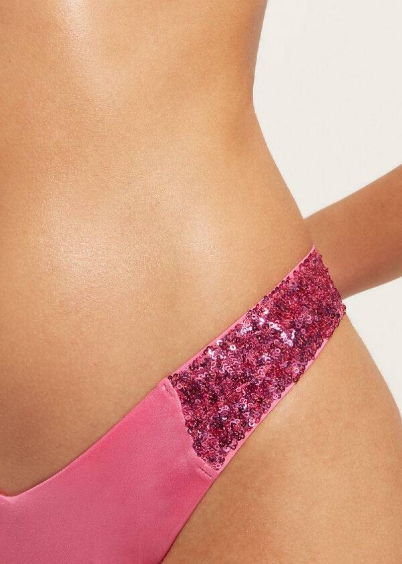 Calzedonia Sequined High-Cut Brazilian Cannes Cheeky Women's Bikini Bottoms Pink | CA 2645SO