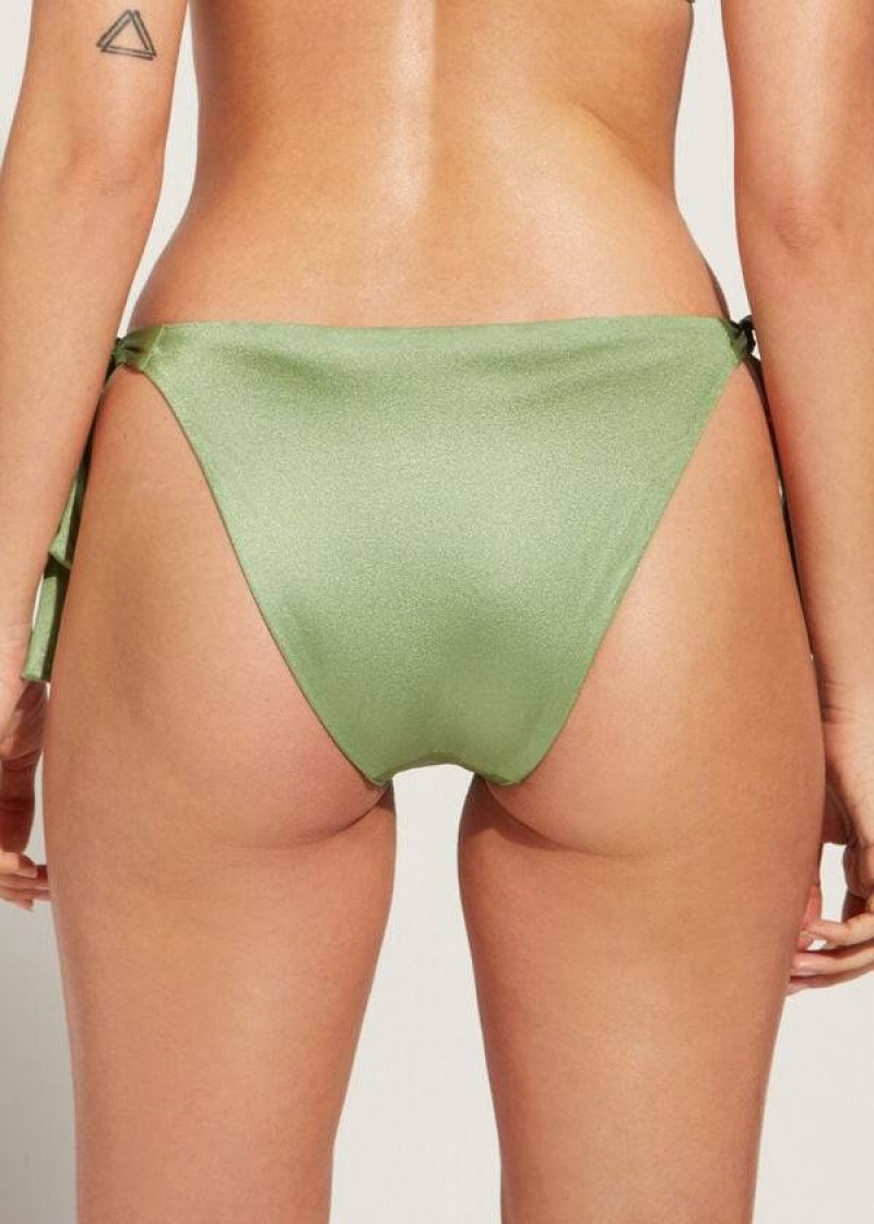 Calzedonia Sequined Side-Tie Cannes Women's Bikini Bottoms Green | CA 2643FM