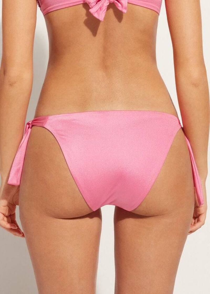 Calzedonia Sequined Side-Tie Cannes Women's Bikini Bottoms Pink | CA 2641HK