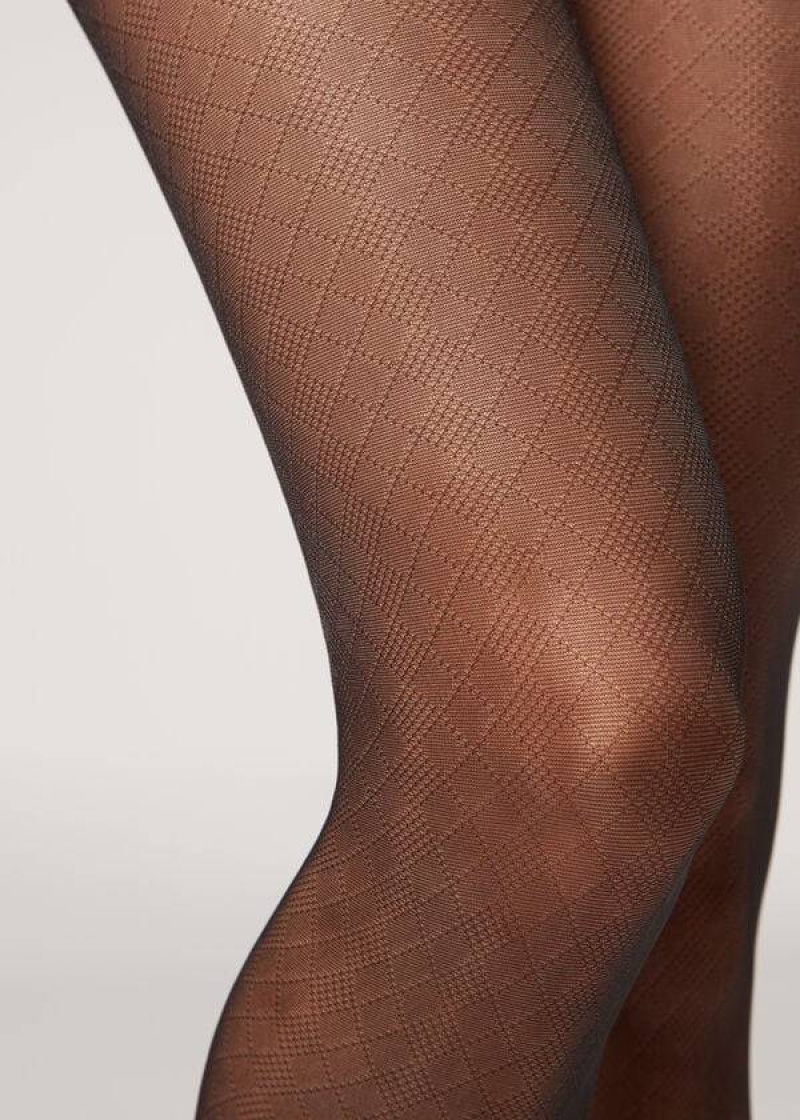 Calzedonia Sheer 20 Denier Diamond-Pattern Eco Patterned Women's Tight Black | CA 3065MA