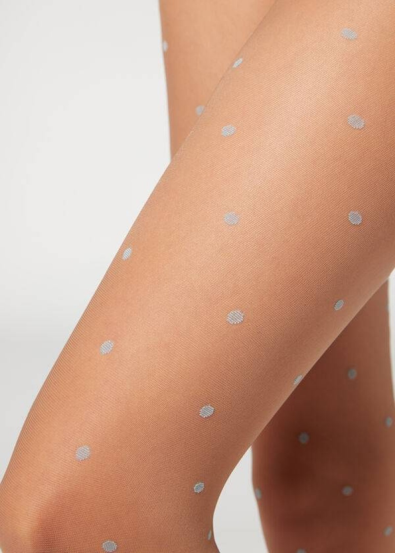 Calzedonia Sheer 30 Denier All-Over Polka-Dot Patterned Women's Tight Beige | CA 3062EX