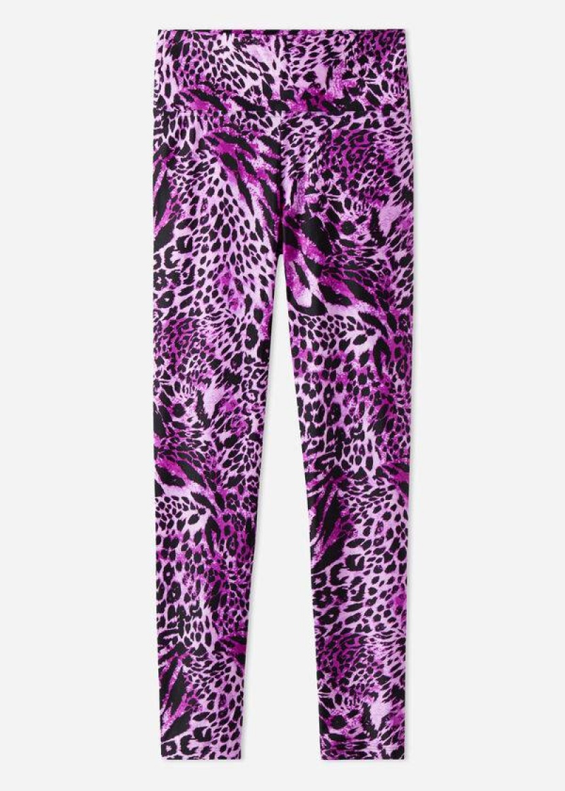 Calzedonia Shiny Animal-Print Athletic Women's Leggings Pink | CA 1509RW