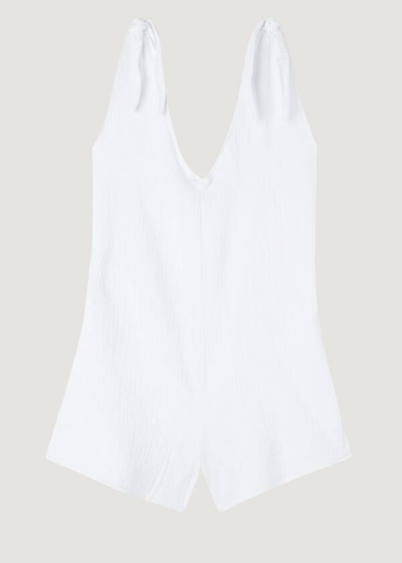 Calzedonia Short Cotton Romper Women's Cover Ups White | CA 2078QZ