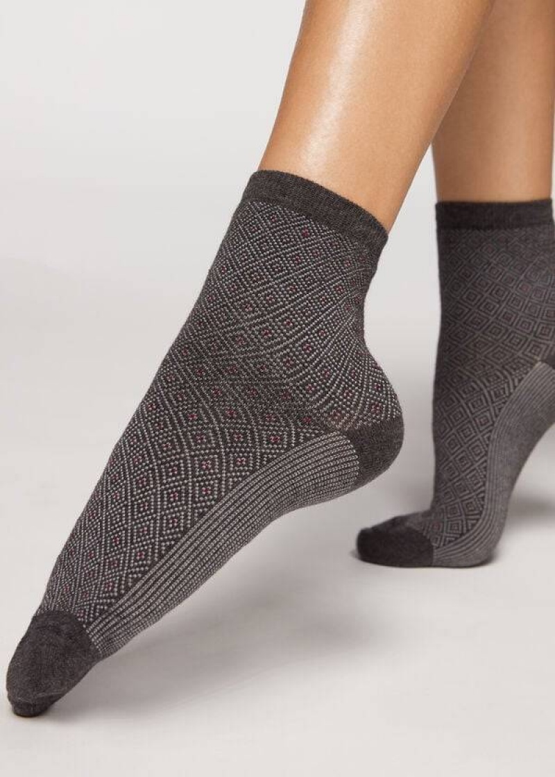 Calzedonia Short Patterned Women\'s Socks Grey | CA 1683CE