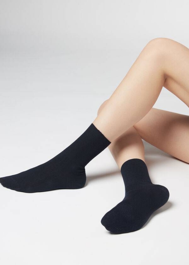 Calzedonia Short in Cotton with Cashmere Women\'s Socks Blue | CA 1692TV