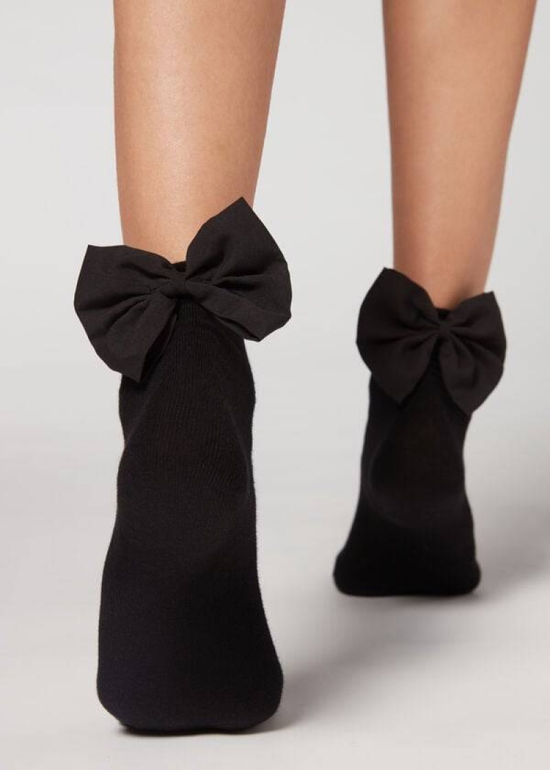 Calzedonia Short with Bow Women\'s Socks Black | CA 1670OR