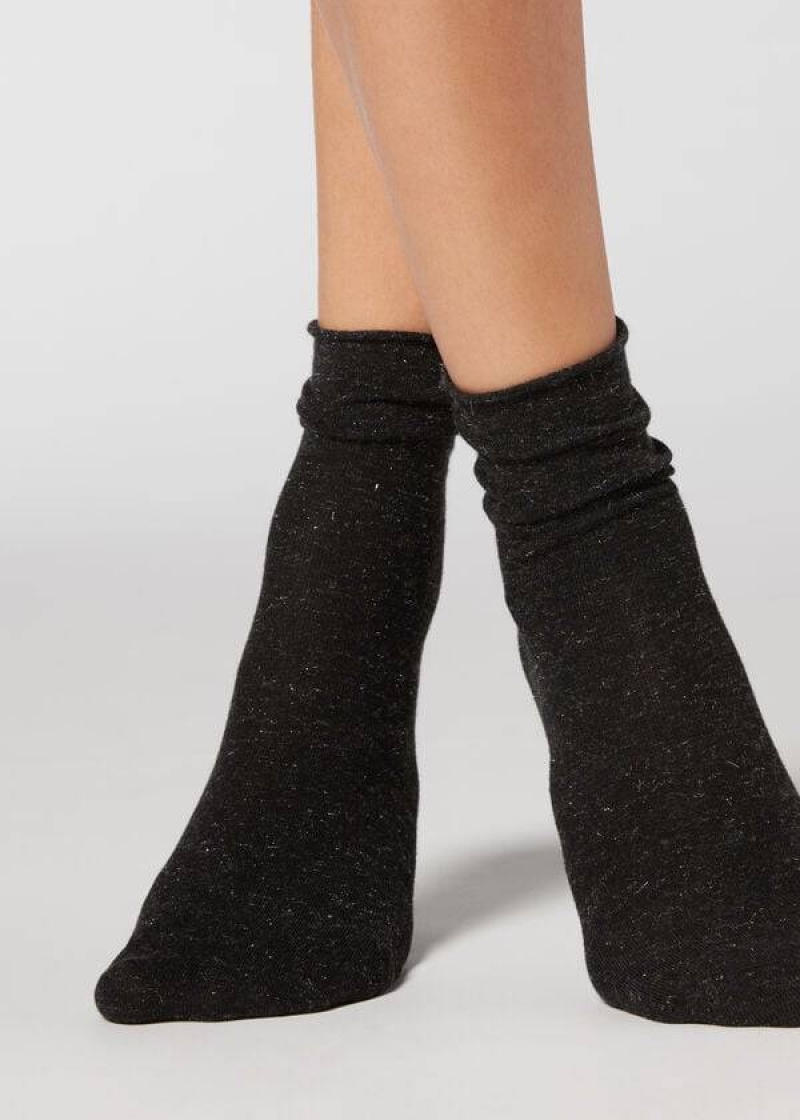 Calzedonia Short with Cashmere Women\'s Socks Black | CA 1669IS