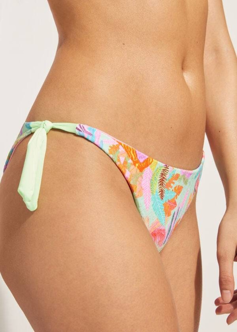 Calzedonia Side-Tie Brazilian Foliage Tahiti Women's Bikini Bottoms Green | CA 2623HK