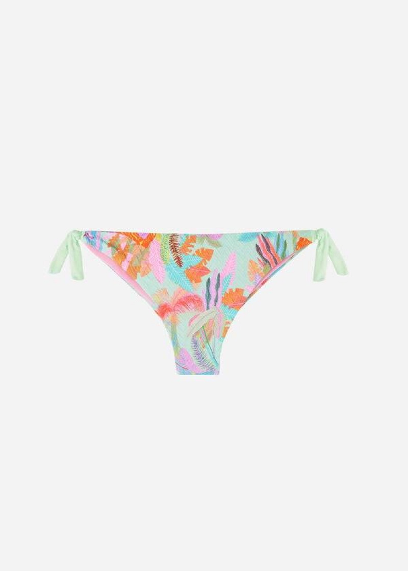 Calzedonia Side-Tie Brazilian Foliage Tahiti Women's Bikini Bottoms Green | CA 2623HK