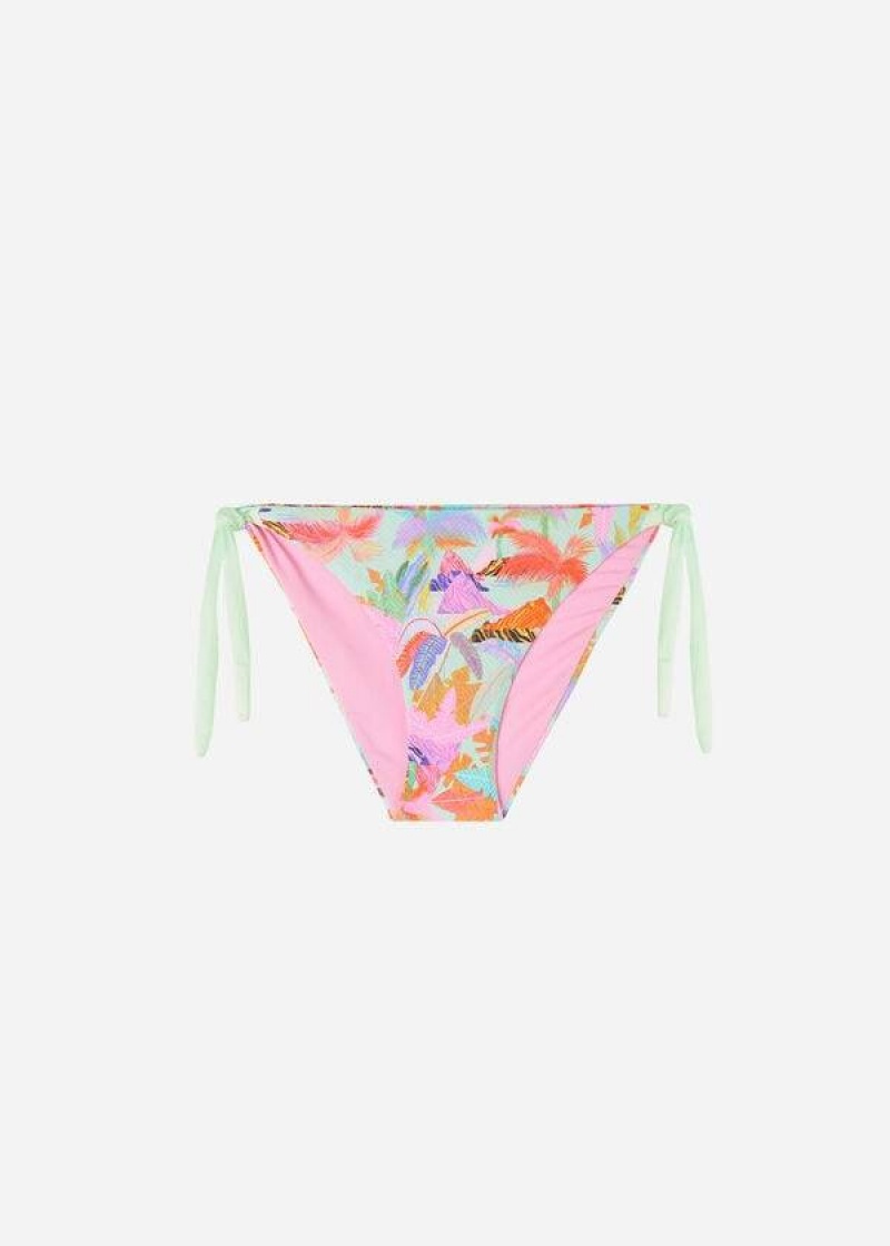 Calzedonia Side-Tie Foliage Tahiti Women's Bikini Bottoms Green | CA 2622HK