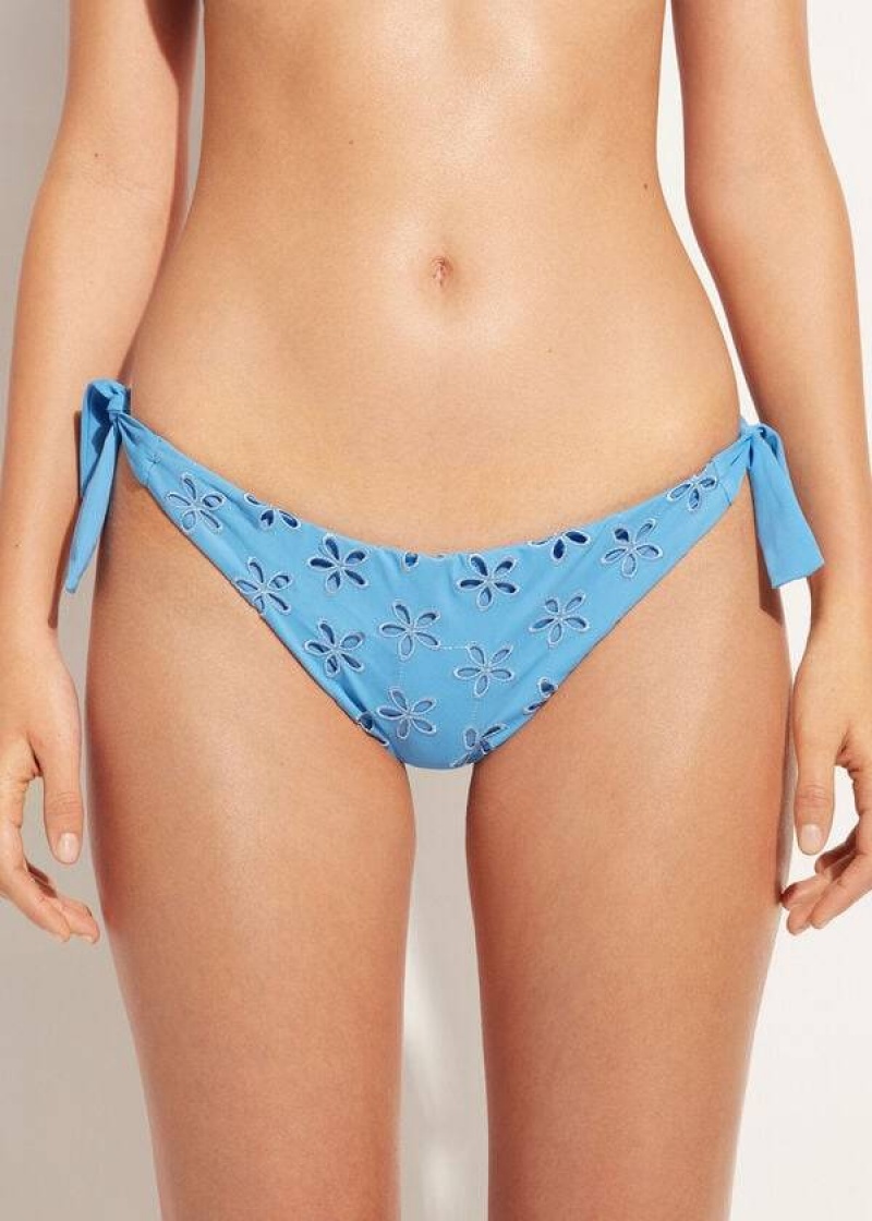 Calzedonia Side Tie Brazilian Corfù Women\'s Bikini Bottoms Blue | CA 2632UT