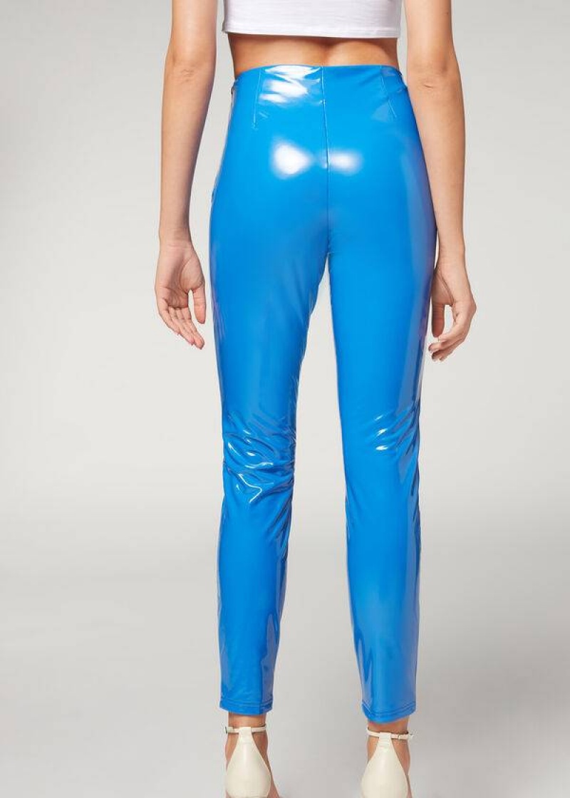 Calzedonia Skinny in Thermal Vinyl Women's Leggings Blue | CA 1506QZ