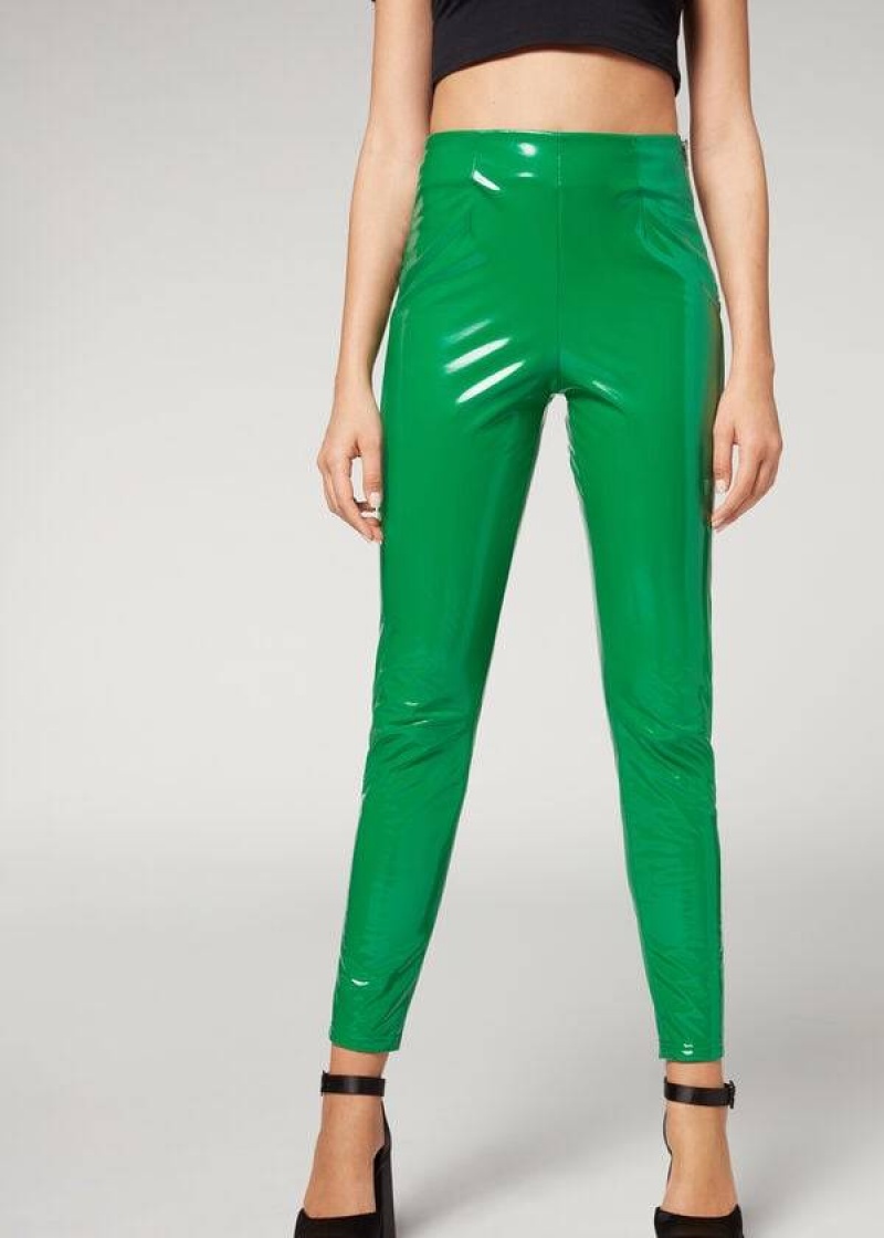 Calzedonia Skinny in Thermal Vinyl Women\'s Leggings Green | CA 1504NB