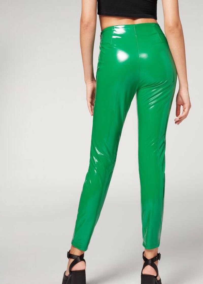 Calzedonia Skinny in Thermal Vinyl Women's Pants Green | CA 1454QZ