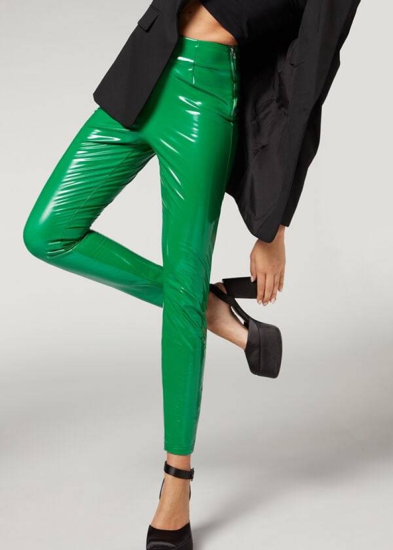 Calzedonia Skinny in Thermal Vinyl Women's Pants Green | CA 1454QZ