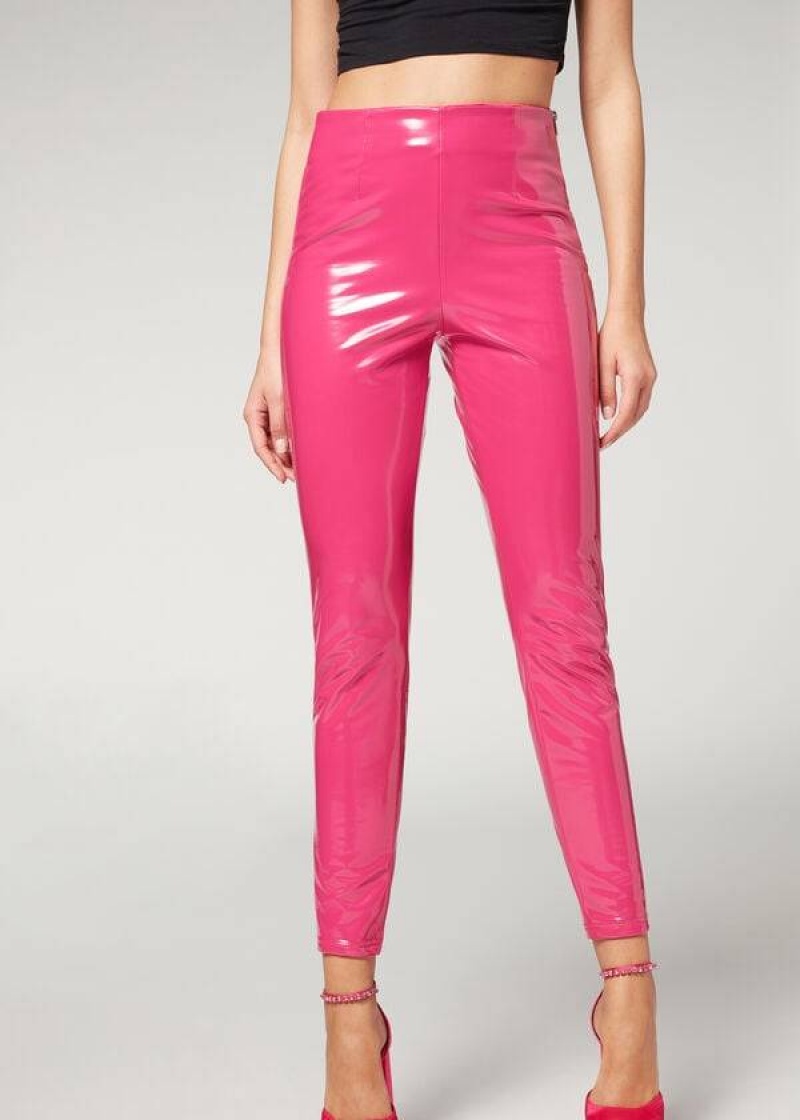 Calzedonia Skinny in Thermal Vinyl Women\'s Pants Pink | CA 1452NB