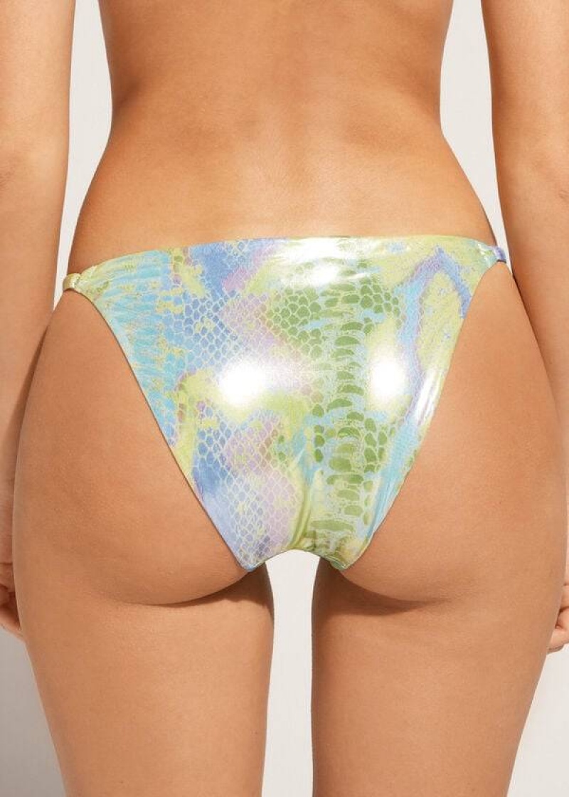 Calzedonia Snake-Pattern Adjustable-Side Las Palmas Women's Bikini Bottoms Green | CA 2618ZG