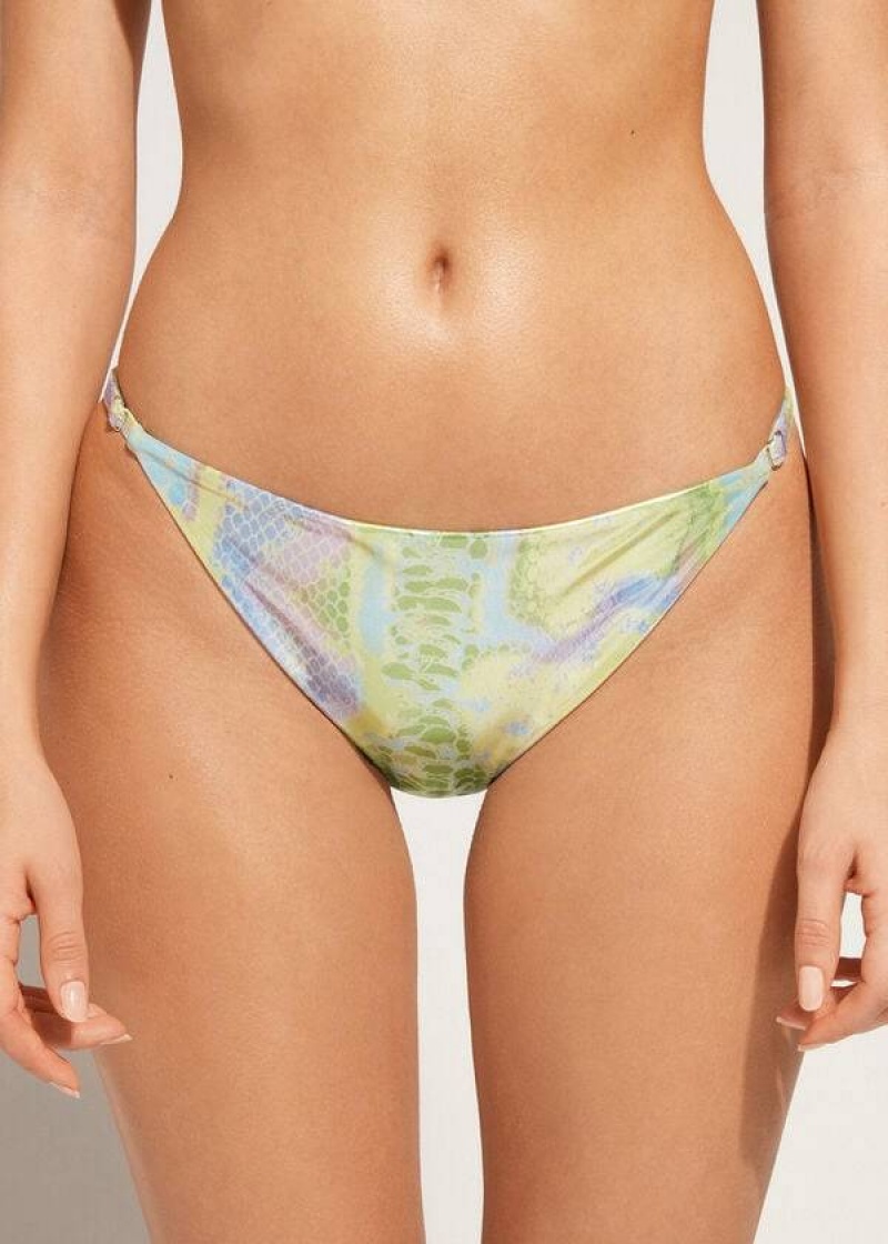 Calzedonia Snake-Pattern Adjustable-Side Las Palmas Women\'s Bikini Bottoms Green | CA 2618ZG