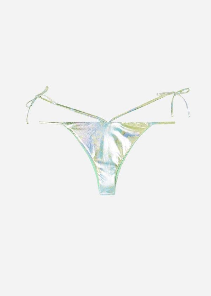 Calzedonia Snake-Pattern Brazilian String Las Palmas Women's Bikini Bottoms Green | CA 2617XF