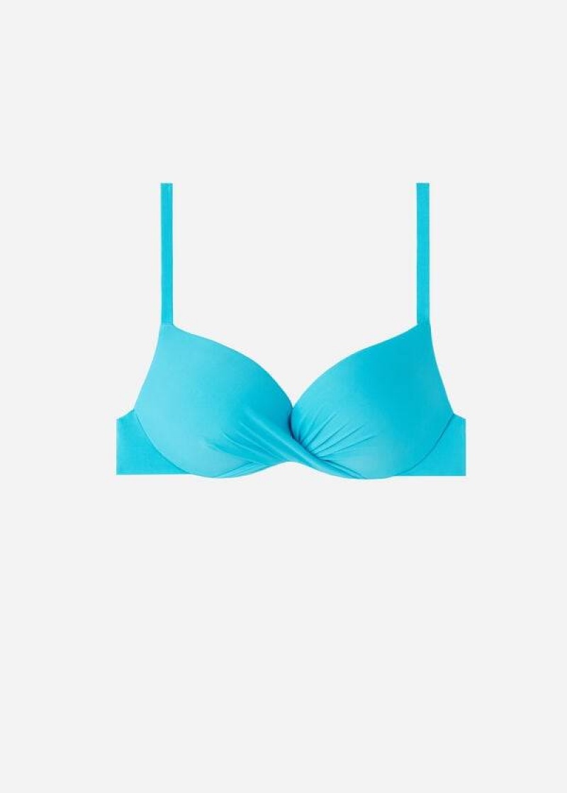 Calzedonia Soft Graduated Super Padded Push-up Indonesia Women's Bikini Tops Turquoise | CA 2231BC