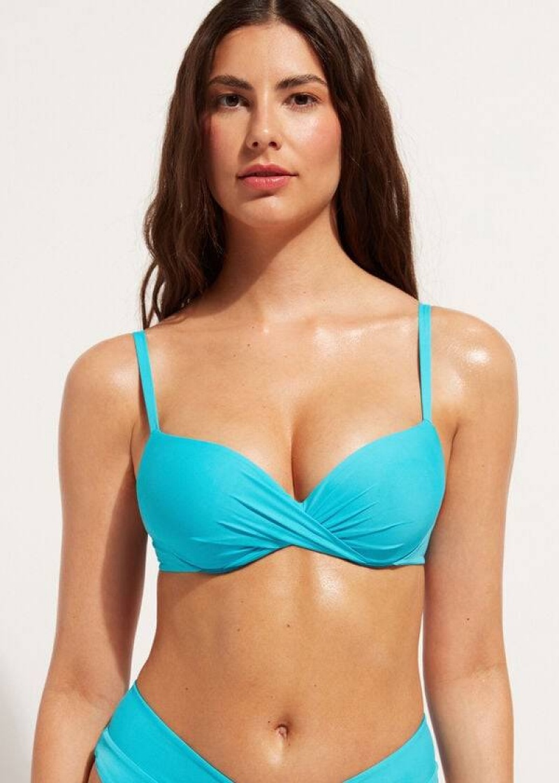 Calzedonia Soft Graduated Super Padded Push-up Indonesia Women\'s Bikini Tops Turquoise | CA 2231BC