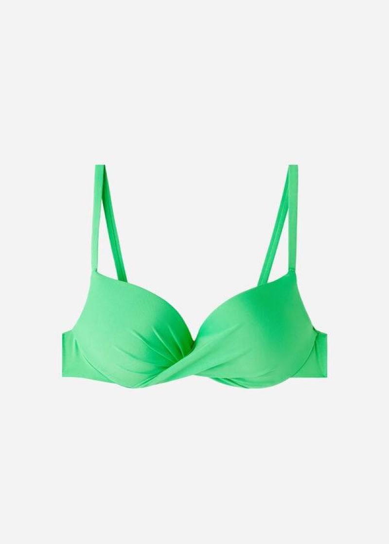 Calzedonia Soft Graduated Super Padded Push-up Indonesia Eco Women's Bikini Tops Green | CA 2229CE