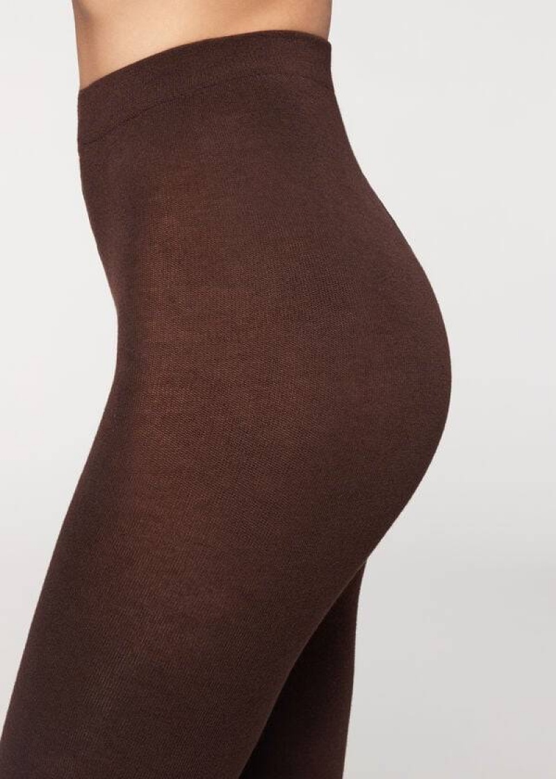 Calzedonia Soft Modal and Cashmere Blend Opaque Women's Tight Coffee | CA 3133EX