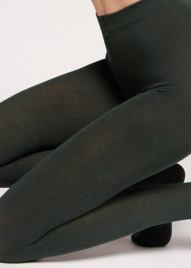 Calzedonia Soft Modal and Cashmere Blend Opaque Women's Tight Green | CA 3131TV