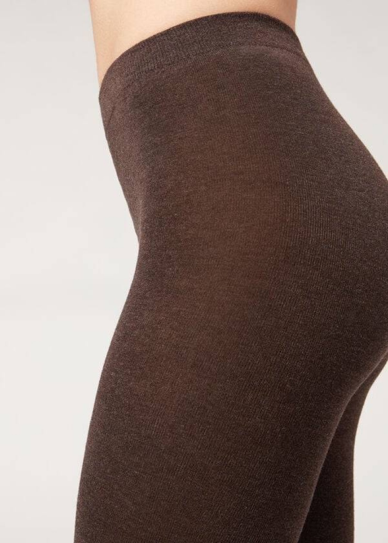 Calzedonia Soft Modal and Cashmere Blend Opaque Women's Tight Brown | CA 3126PQ