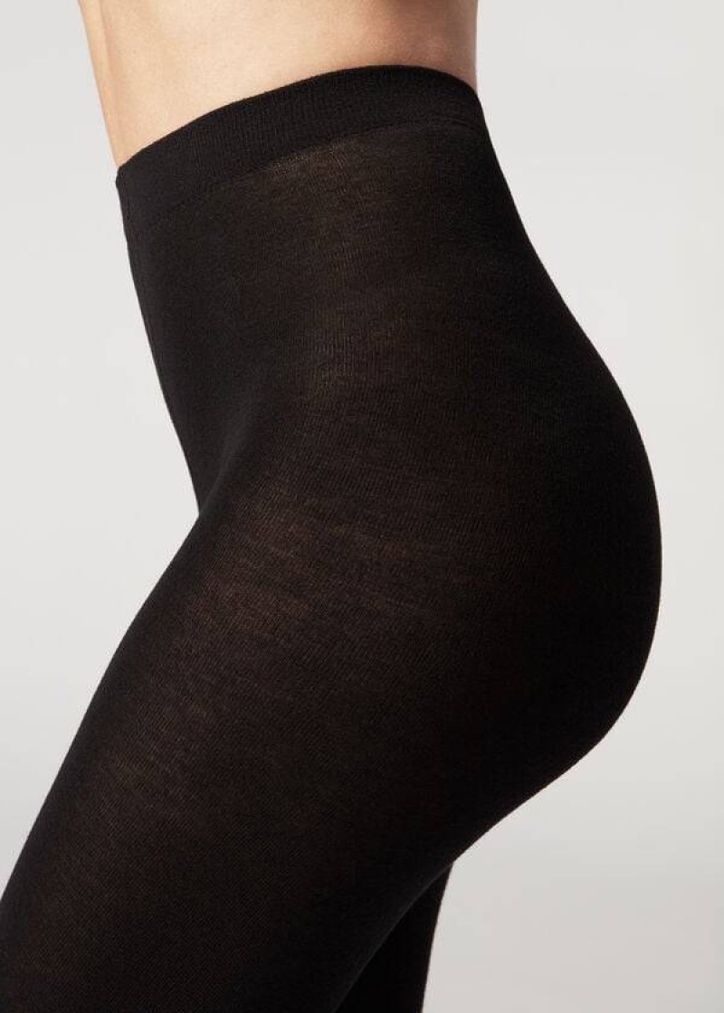 Calzedonia Soft Modal and Cashmere Blend Opaque Women's Tight Black | CA 3124SO