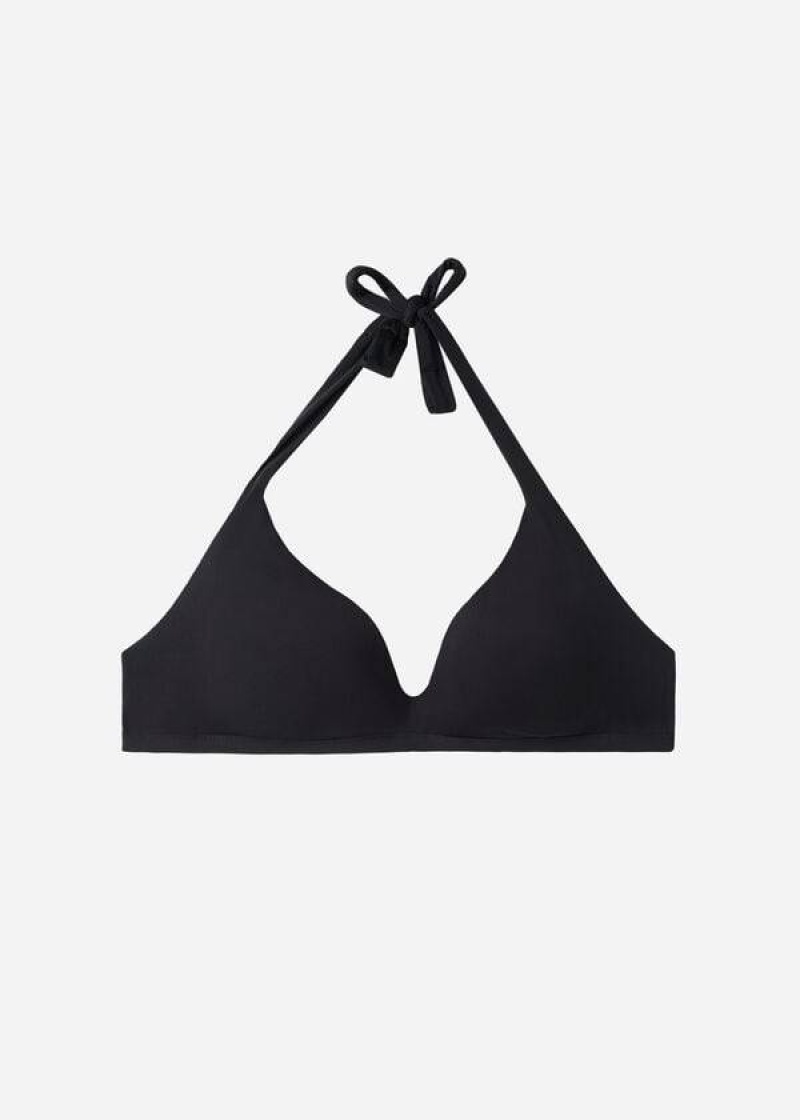 Calzedonia Soft Padded Triangle Indonesia Women's Bikini Tops Black | CA 2227ZG