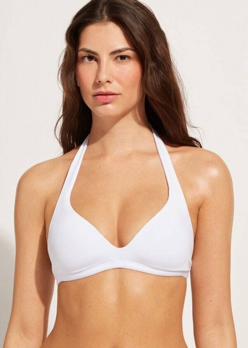 Calzedonia Soft Padded Triangle Indonesia Women\'s Bikini Tops White | CA 2224JJ