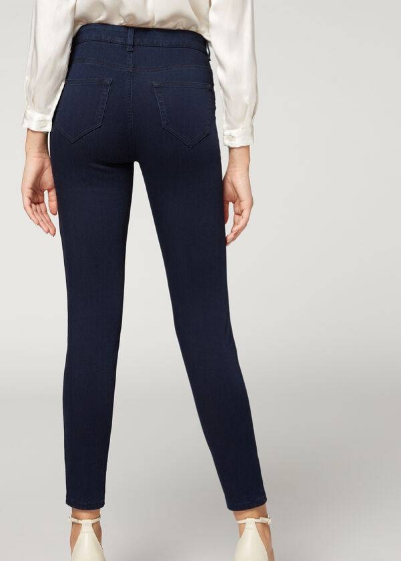 Calzedonia Soft Touch Thermal Skinny Women's Jeans Navy | CA 1580VD