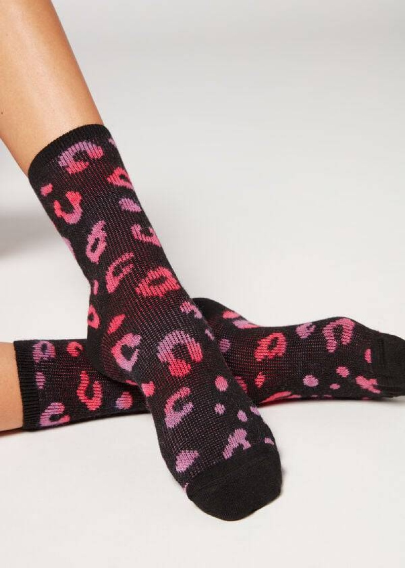 Calzedonia Spotted Cashmere Short Women\'s Socks Black / Pink | CA 1651HK