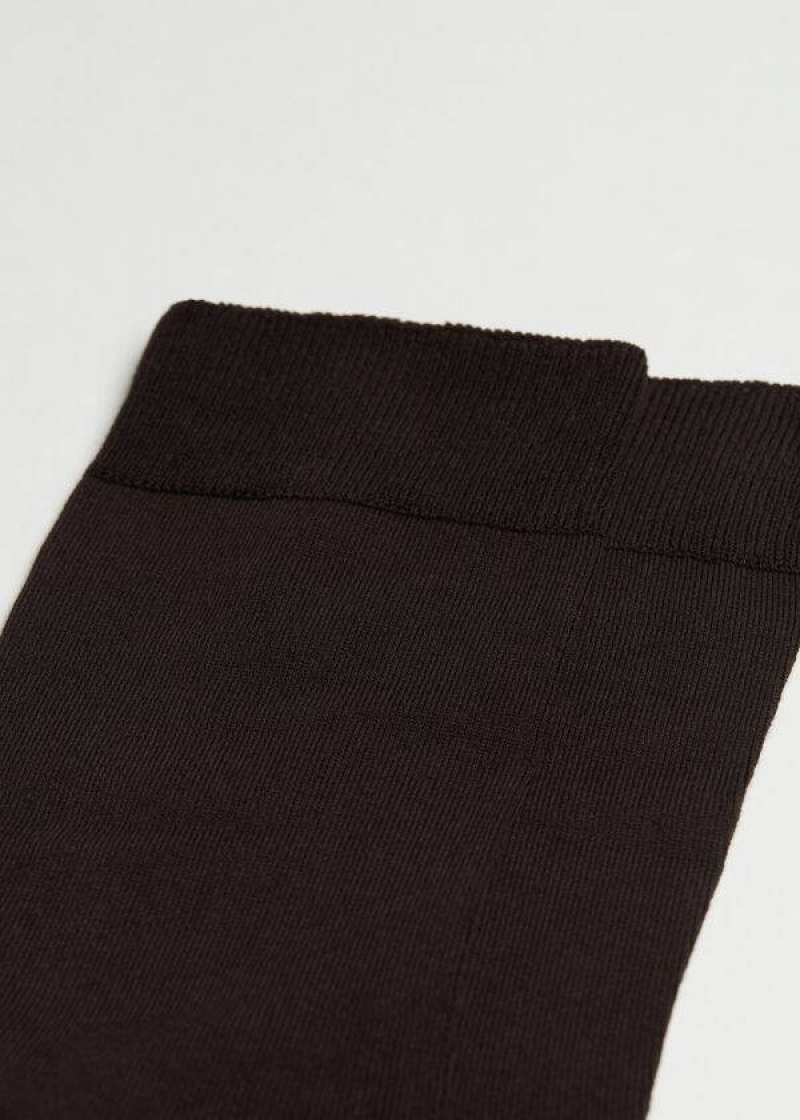 Calzedonia Stretch Cotton Crew Men's Socks Brown | CA 1377WY