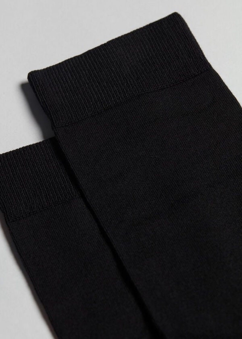 Calzedonia Stretch Cotton Crew Men's Socks Black | CA 1374NB