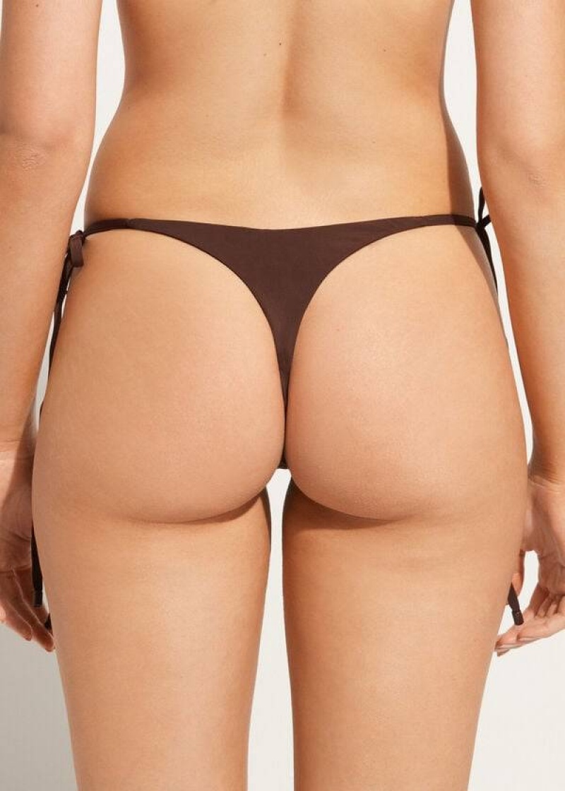 Calzedonia String Thong Islamorada Women's Bikini Bottoms Coffee Brown | CA 2573DN