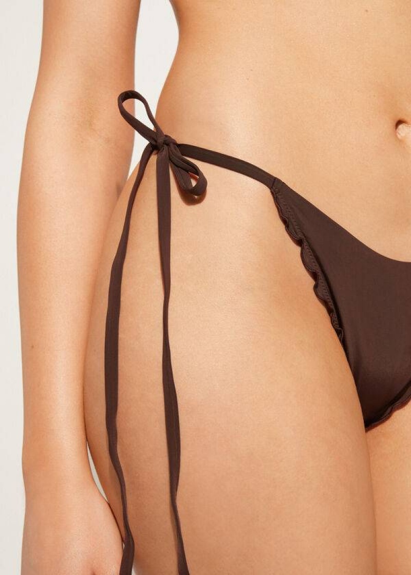 Calzedonia String Thong Islamorada Women's Bikini Bottoms Coffee Brown | CA 2573DN