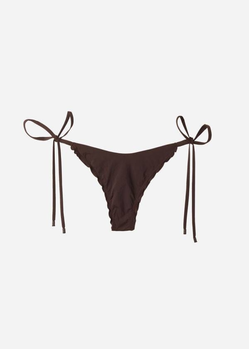 Calzedonia String Thong Islamorada Women's Bikini Bottoms Coffee Brown | CA 2573DN