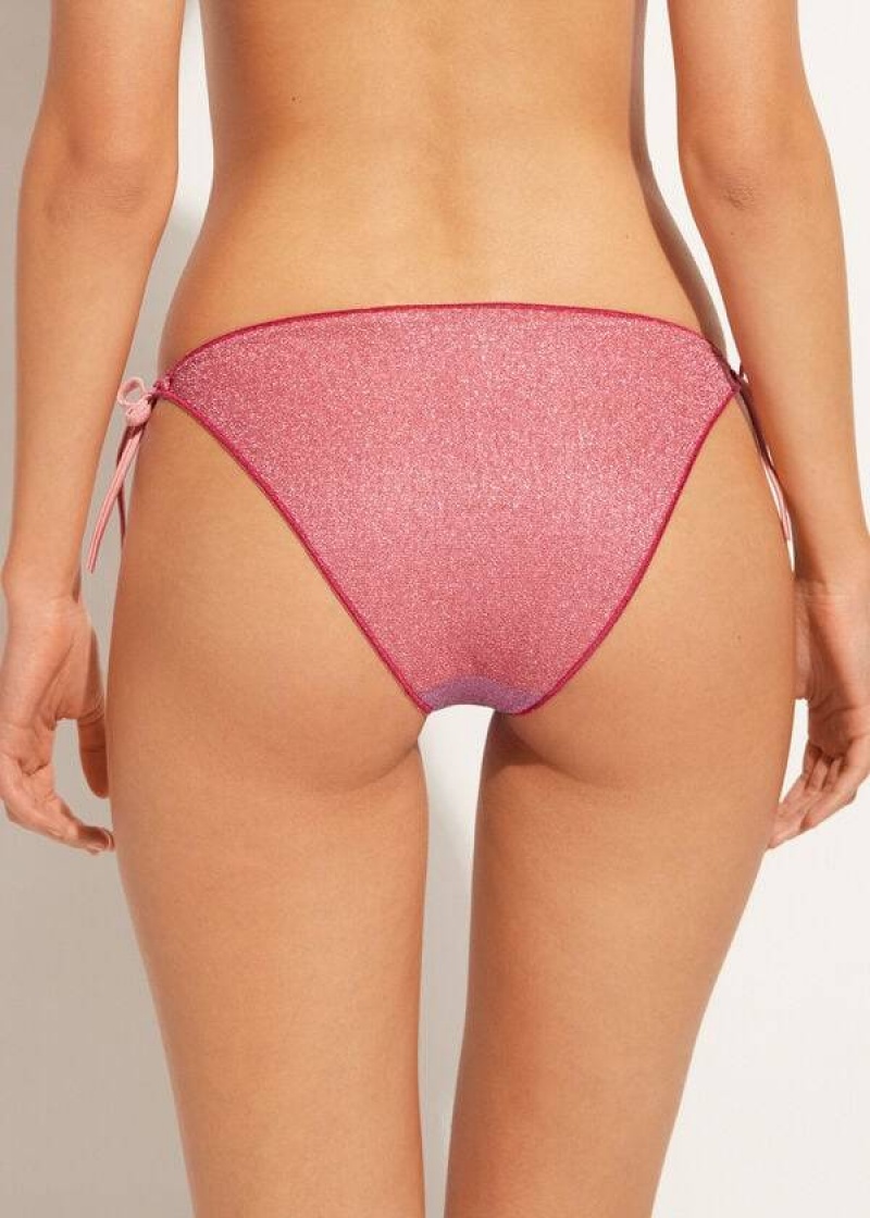 Calzedonia String Tie Lamé Lisbona Women's Bikini Bottoms Pink | CA 2570HK